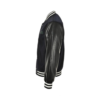 Cursive lettering patchwork leather sleeves patchwork thin cotton wool baseball jacket