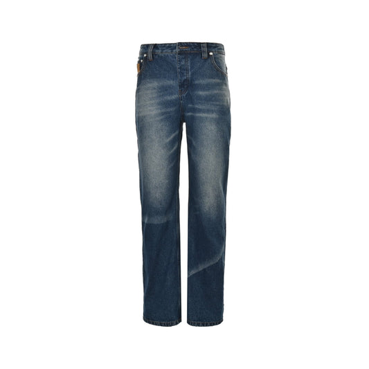Sun dried faded washed denim jeans