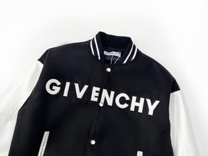 25fw White pebbled leather sleeve baseball jacket