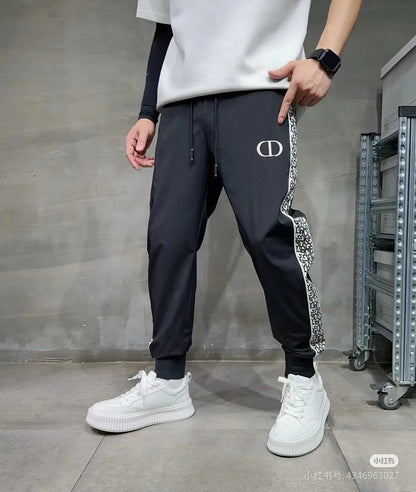 jacquard webbing trousers with embroidered logo