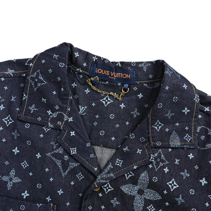 25ss full print vintage denim short sleeved shirt