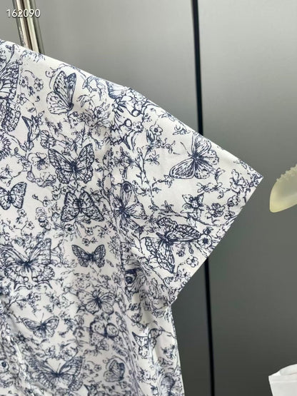 25 Spring/Summer New Style Butterfly Print Pleated Short Sleeve Dress