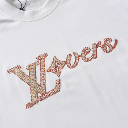 25ss Handmade bead embroidered short sleeved T-shirt