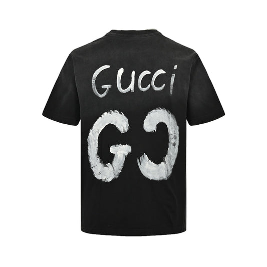 Hand-painted graffiti double G washed short sleeves