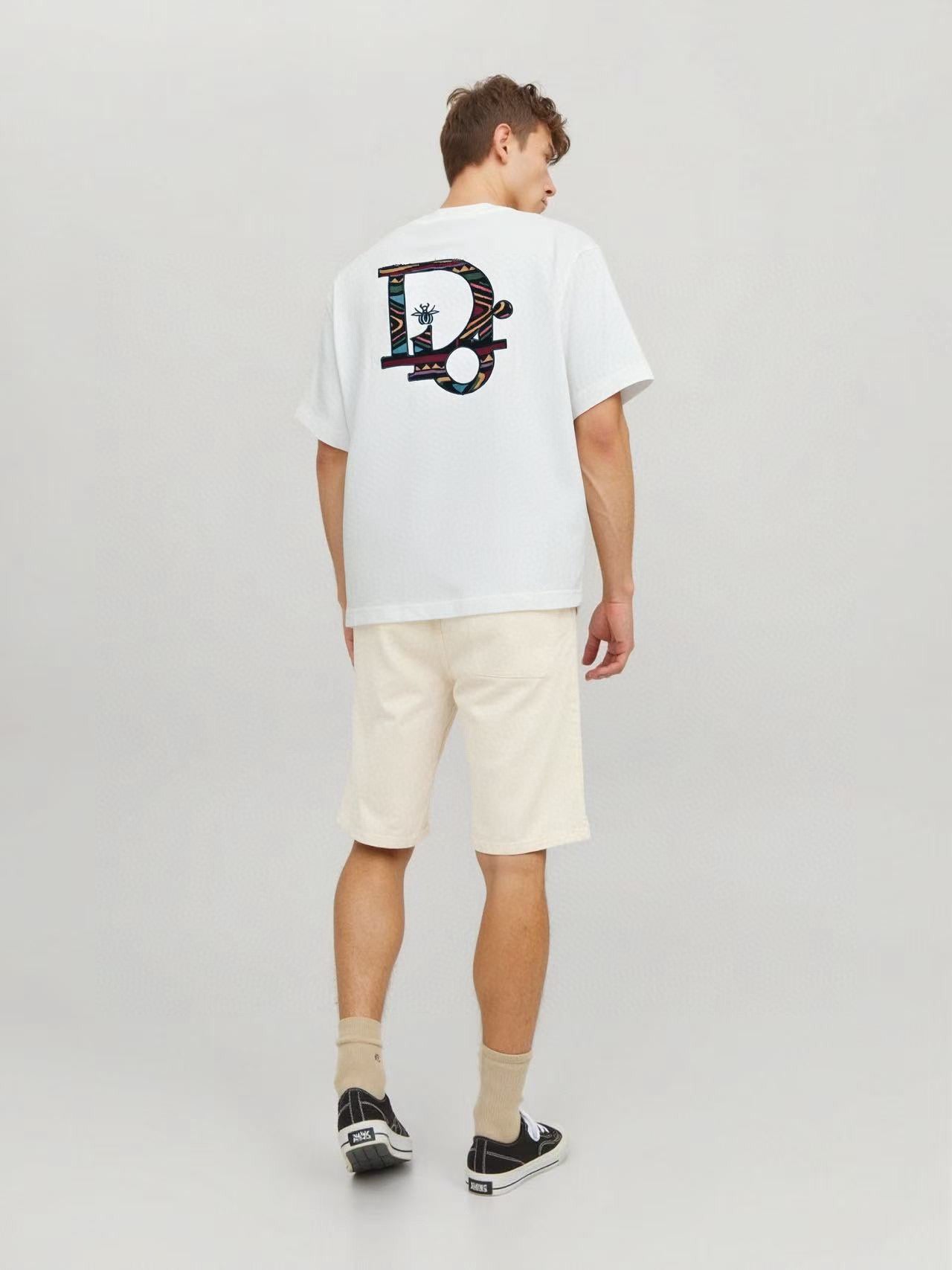 25ss Flower painted embroidered letter short sleeved shirt