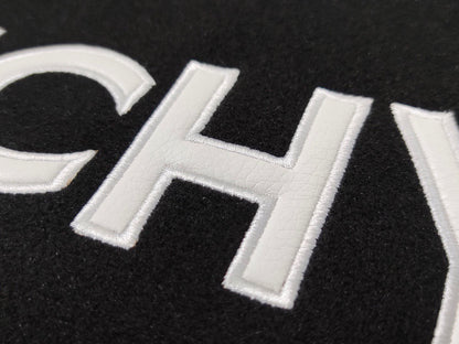 25fw White pebbled leather sleeve baseball jacket