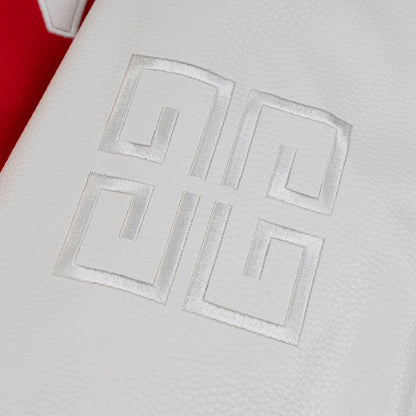 25fw White pebbled leather sleeve baseball jacket