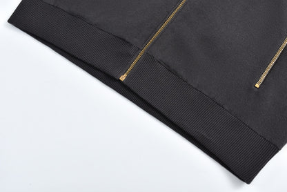 25 Jacquard ribbed stand-up collar zippered wool jacket
