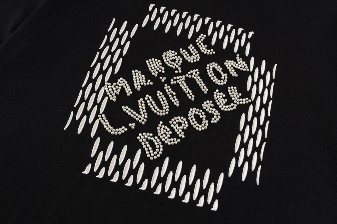 24ss Heavy Industry Nail Bead Letter Embroidered Short Sleeve T-shirt