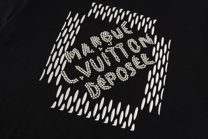 24ss Heavy Industry Nail Bead Letter Embroidered Short Sleeve T-shirt