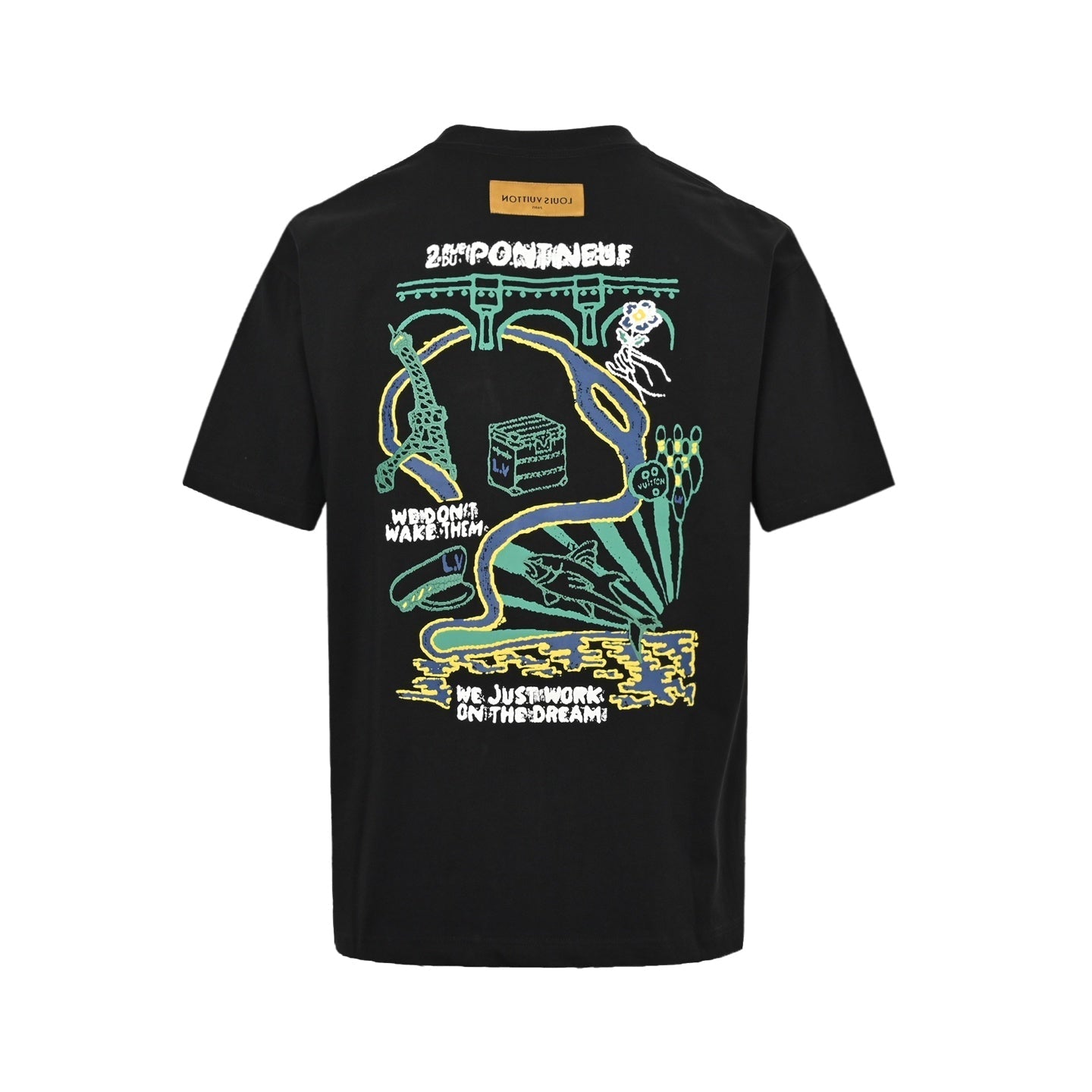 25ss back floral graffiti foam printed short sleeved shirt