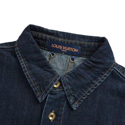 25ss rope signature letter embroidered denim short sleeved shirt