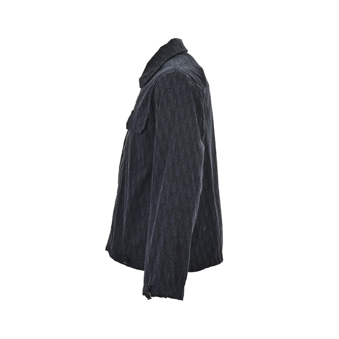 Navy jacquard lapel denim shirt jacket