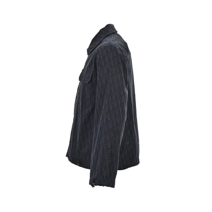 Navy jacquard lapel denim shirt jacket