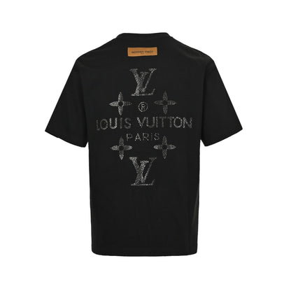 25ss front and back letter logo rhinestone short sleeved shirt