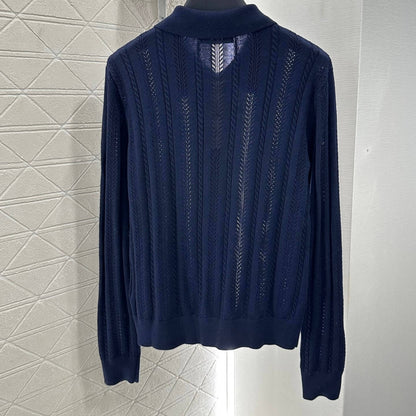 Lapel-Design Openwork Knit Cardigan