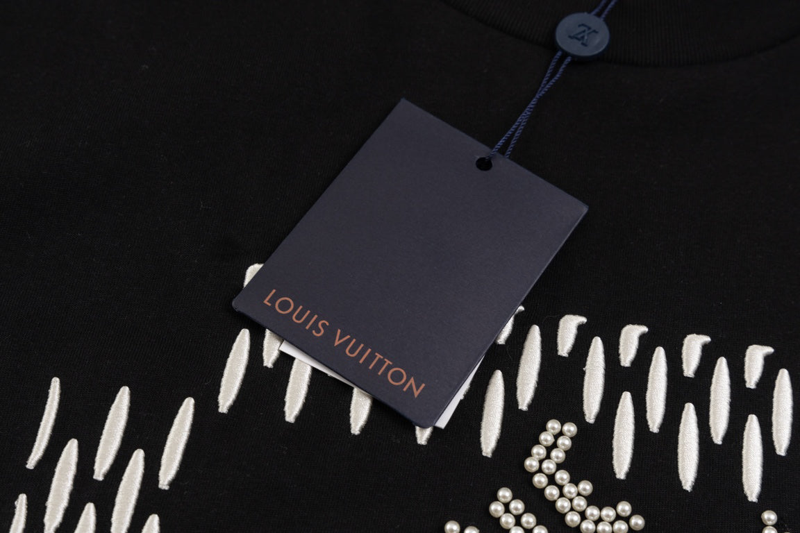 24ss Heavy Industry Nail Bead Letter Embroidered Short Sleeve T-shirt