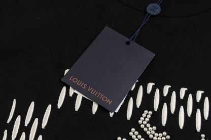 24ss Heavy Industry Nail Bead Letter Embroidered Short Sleeve T-shirt