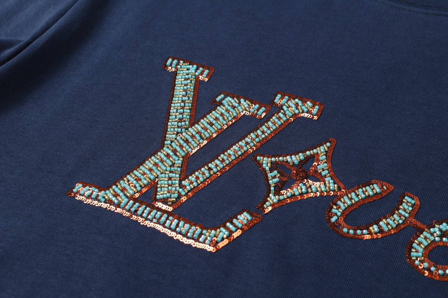 25SS Handmade bead embroidered short sleeved T-shirt