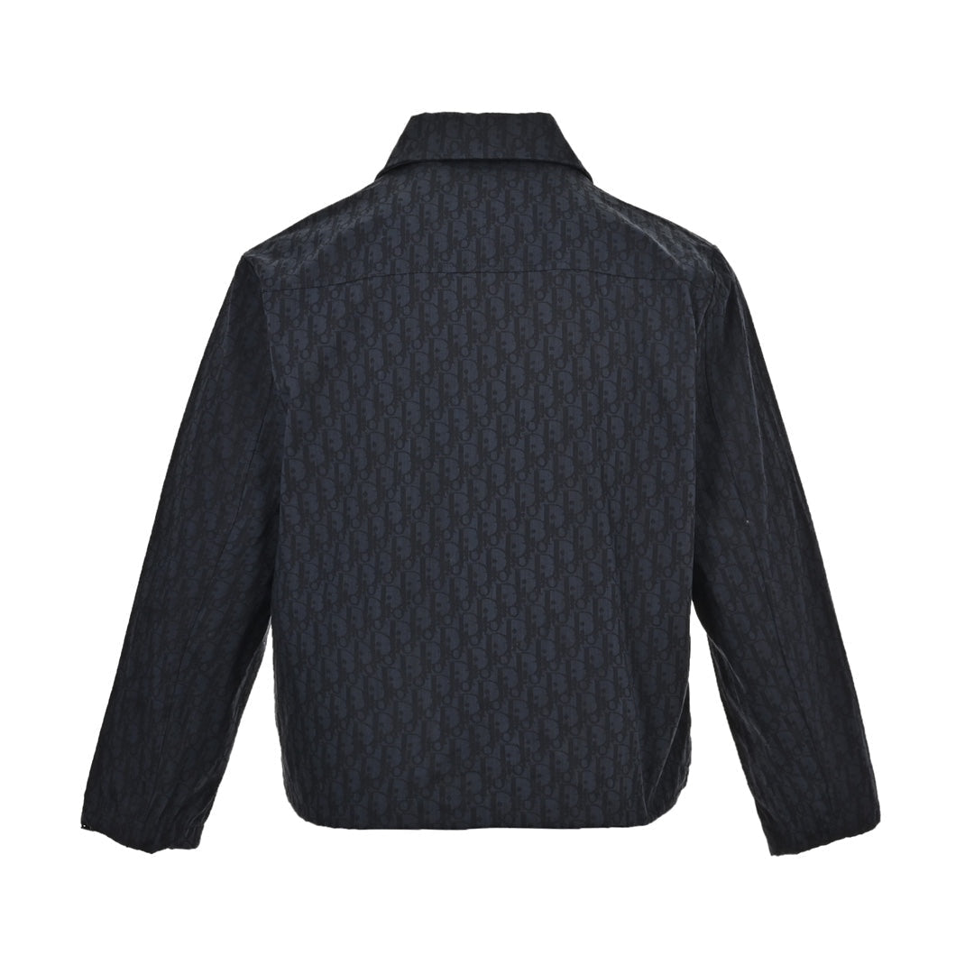 Navy jacquard lapel denim shirt jacket