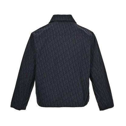 Navy jacquard lapel denim shirt jacket