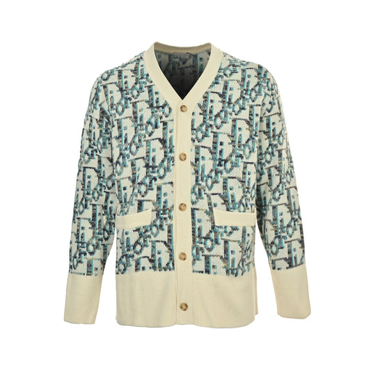 25Fw all-over print monogram jacquard cardigan sweater