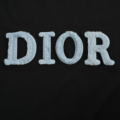 25ss Blue velvet letter embroidered short sleeved shirt
