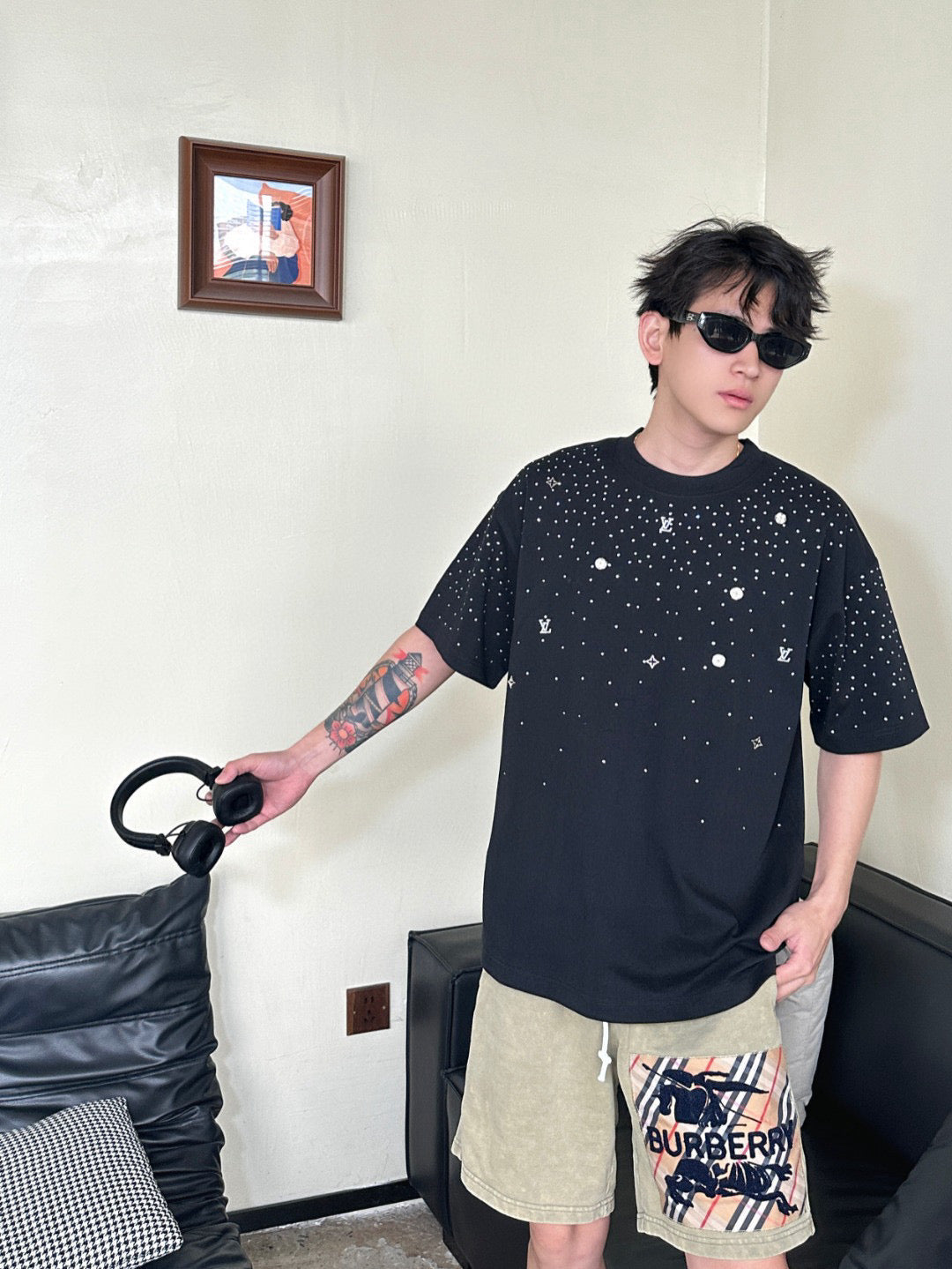 25ss Rivet Logo Starry Sky Hot Diamond Short Sleeve