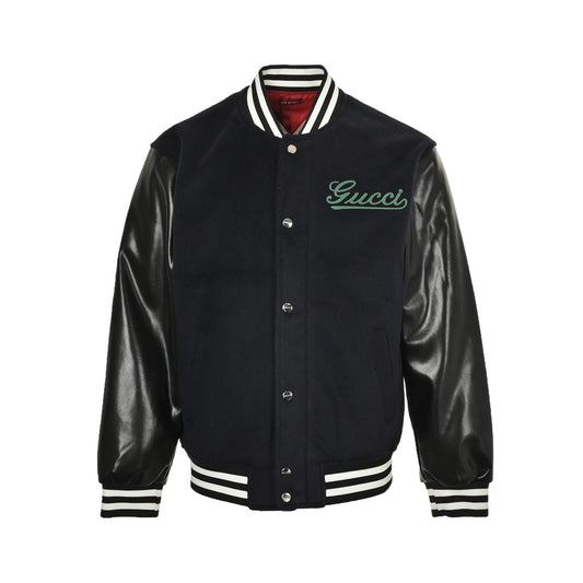Cursive lettering patchwork leather sleeves patchwork thin cotton wool baseball jacket