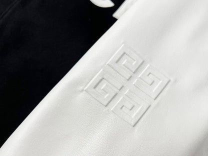 25fw White pebbled leather sleeve baseball jacket