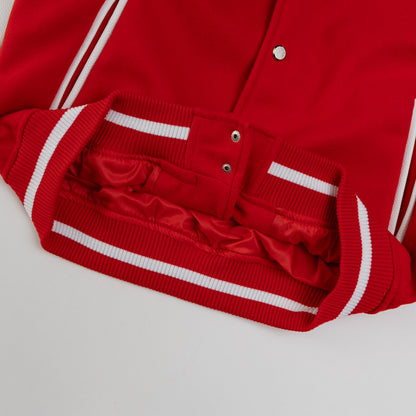 25fw White pebbled leather sleeve baseball jacket