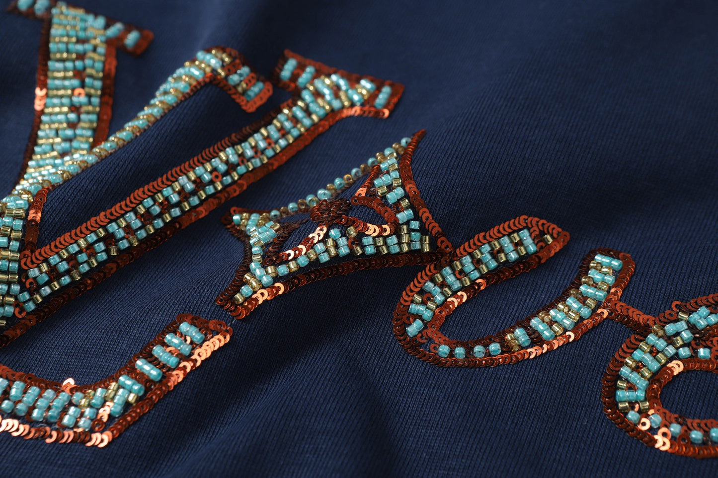 25SS Handmade bead embroidered short sleeved T-shirt