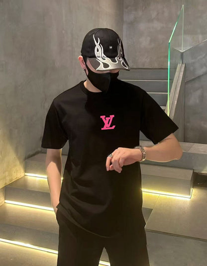 25ss front and back logo flocking print short sleeves