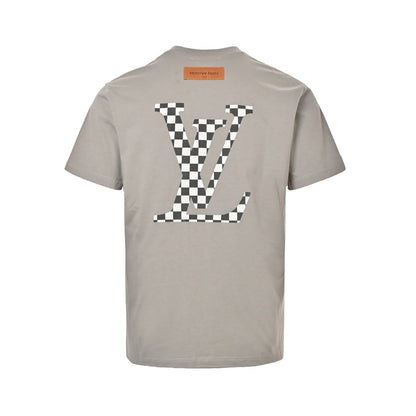 25ss back checkerboard letter printed short sleeved shirt