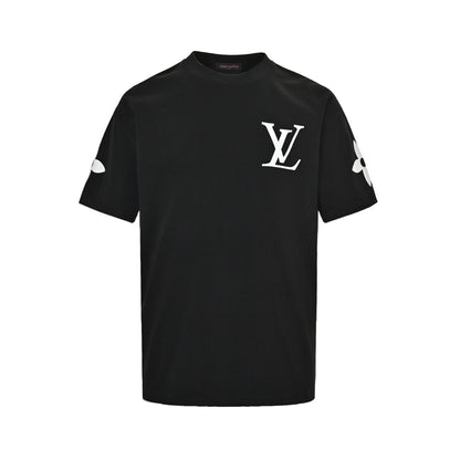 Four-leaf clover rhinestone logo flocked short-sleeve