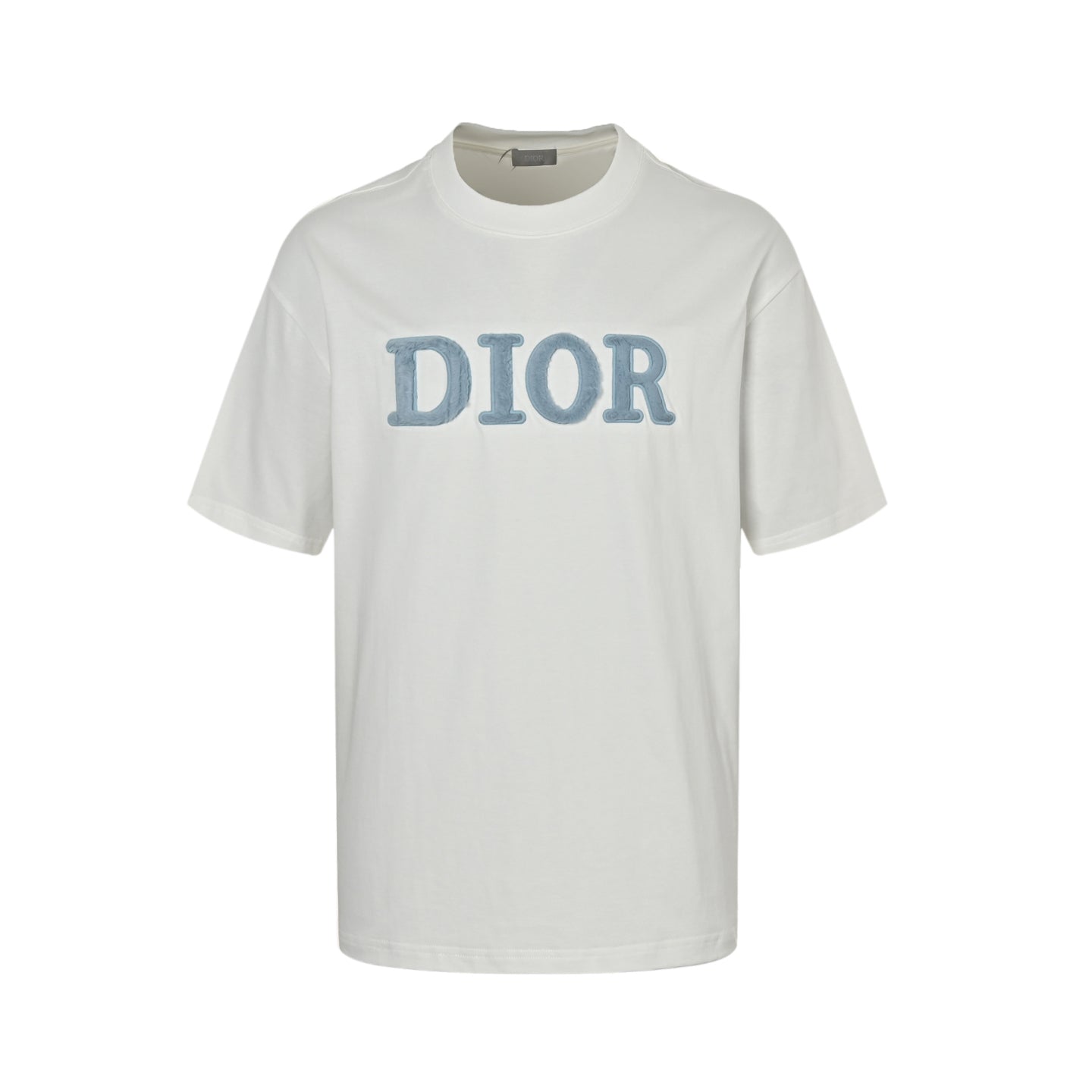 25ss Blue velvet letter embroidered short sleeved shirt