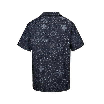 25ss full print vintage denim short sleeved shirt