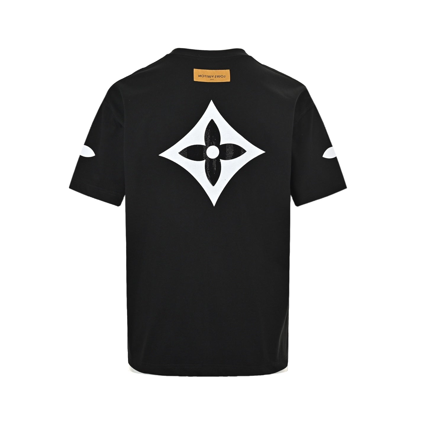 Four-leaf clover rhinestone logo flocked short-sleeve