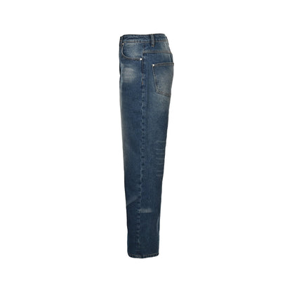 Sun dried faded washed denim jeans