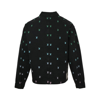 Gradient fully embroidered denim jacket set