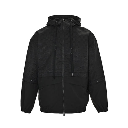 Stitched all-over printed presbyopic hooded windbreaker jacket