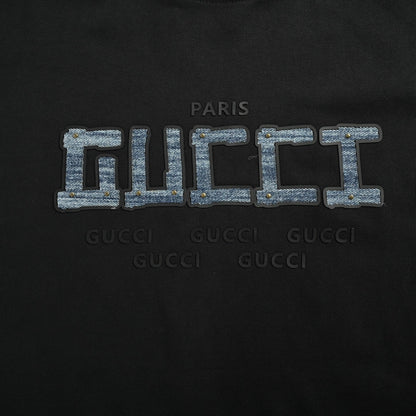 25ss denim sticker letter short sleeved shirt
