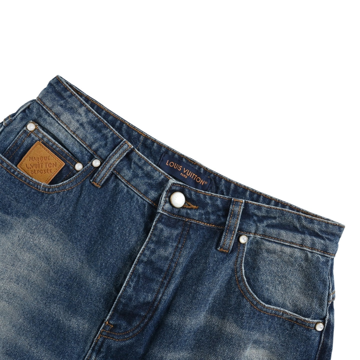 Sun dried faded washed denim jeans