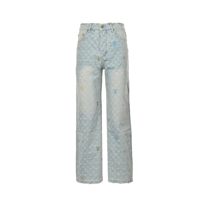 Aged Jacquard Embroidered Jeans