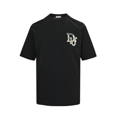 25ss Flower painted embroidered letter short sleeved shirt