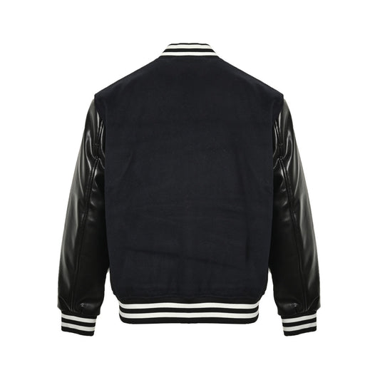 Cursive lettering patchwork leather sleeves patchwork thin cotton wool baseball jacket