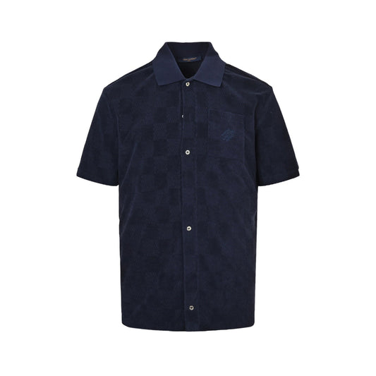 25ss dark checkerboard patterned towel cloth short sleeved shirt