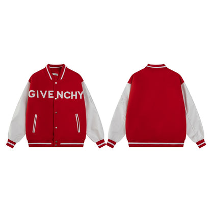 25fw White pebbled leather sleeve baseball jacket