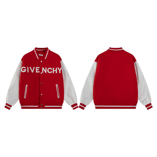 25fw White pebbled leather sleeve baseball jacket