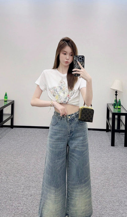 25 new high waist white pleated denim cropped pants
